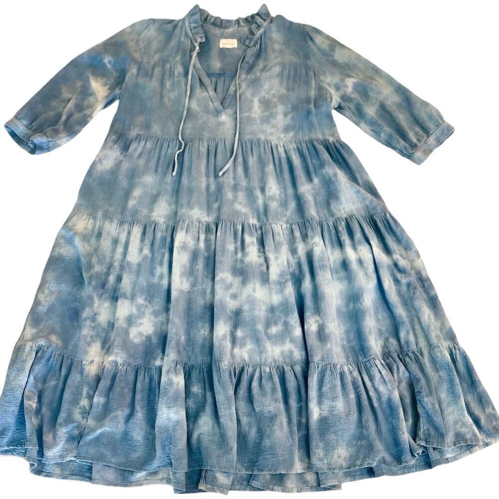Honorine Women's Giselle Blue Tie-Dye Boho Trapeze Dress Medium - Picture 2 of 11